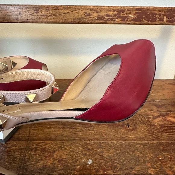 Valentino Rockstud Open Toe Pumps Heels Stiletto Ankle Straps Red Leather - Picture 12 of 16